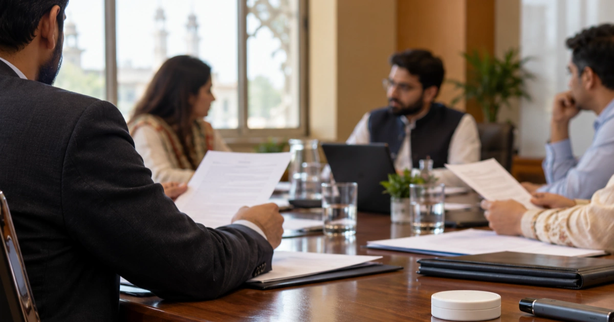Unbranded nicotine pouch and e-cigarette beside papers in a policy discussion setting.